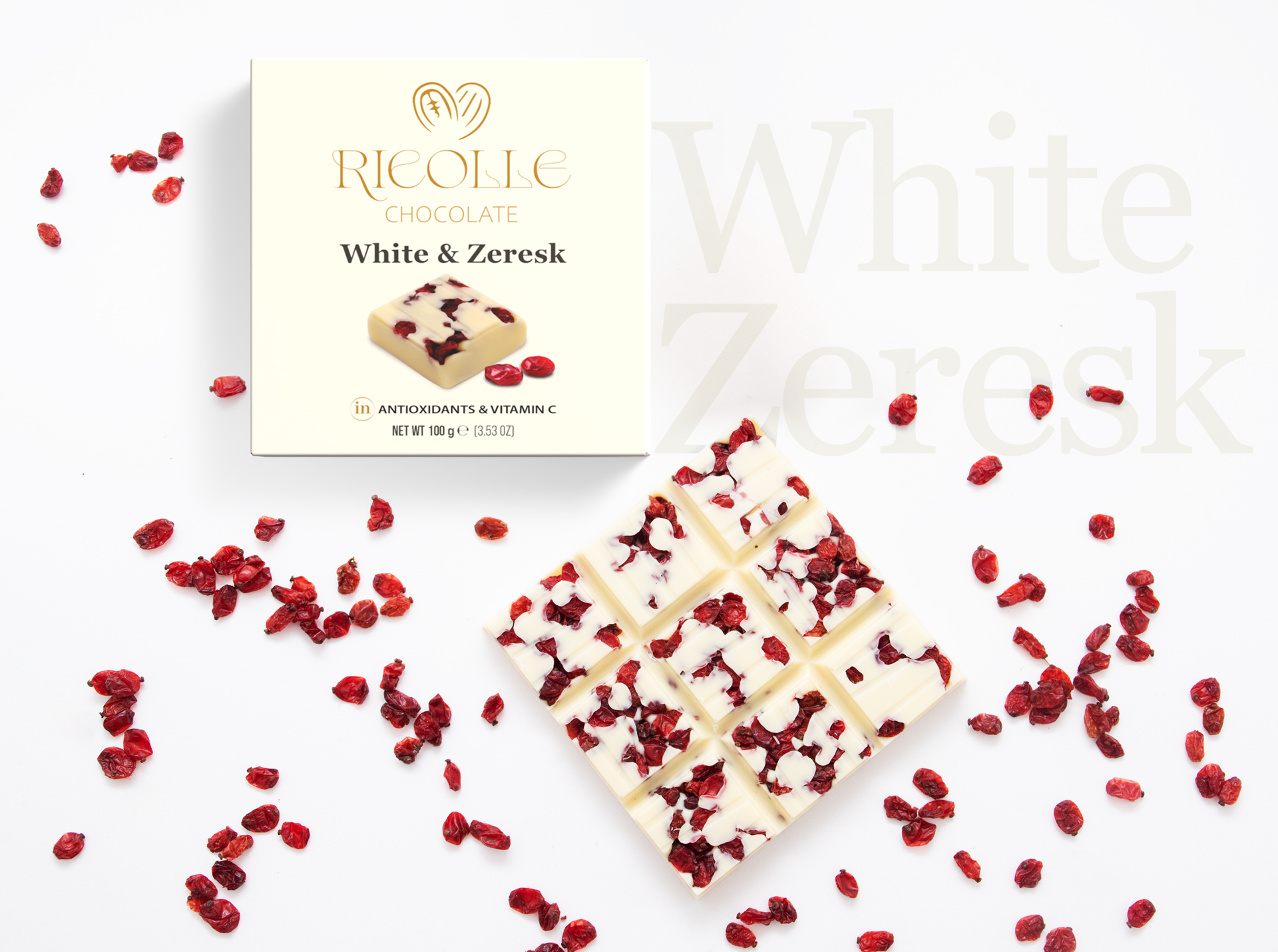 Ricolle Chocolate White and Zereshk 100 Gr - Image 3